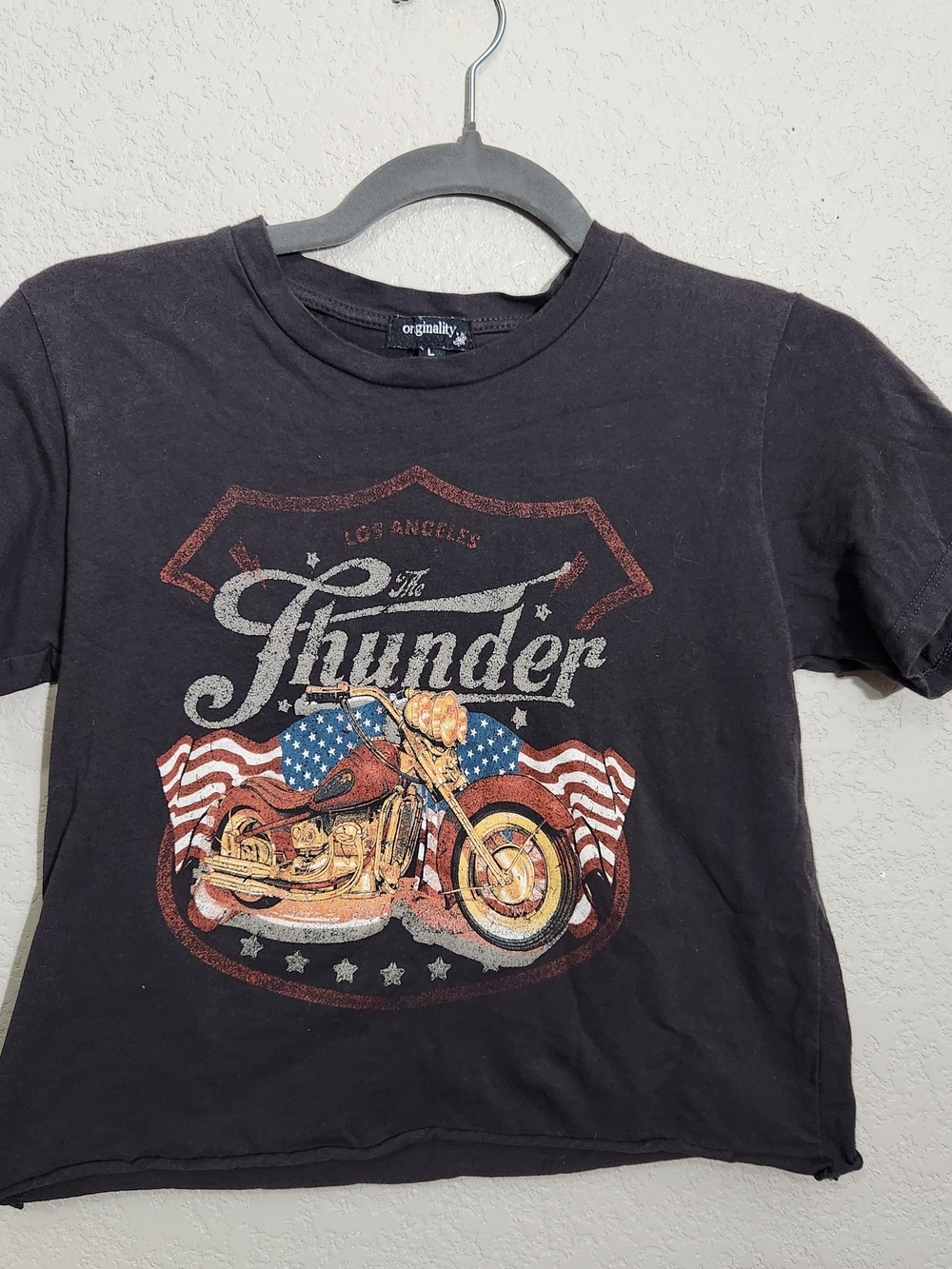 Black 'Thunder' Graphic Crop Top – Vintage Motorcycle Print